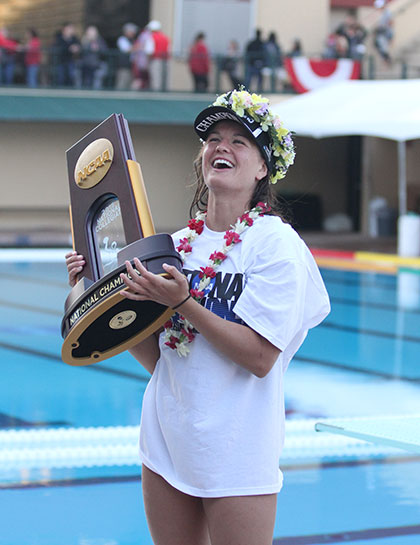 Dos Pueblos alum Kiley Neushul scored five goals to lead Stanford to a 7-6 win over UCLA for its second straight NCAA women's water polo title. (Courtesy Photo)