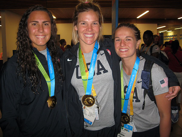 Kami Craig, Sami Hill, and Kiley Neushul wearing Pan American gold medals. (Courtesy Photo)