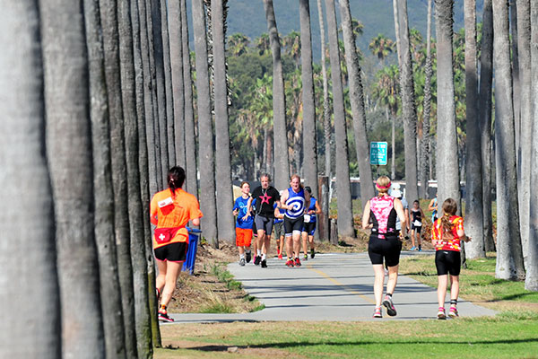 The sprint course's running leg was two miles along the waterfront's bike path.