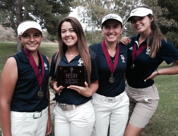 Dos Pueblos golfers celebrate their victory at the Simi Valley Tournament.